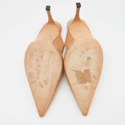 Pre Owned Manolo Blahnik Beige Leather and Tweed Slingback Sandals Size 40