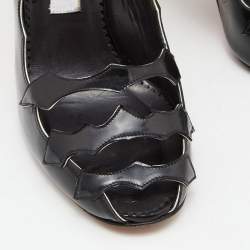 Pre Owned Manolo Blahnik Black Patent Leather Cut Out Slingback Sandals Size 38