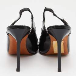 Pre Owned Manolo Blahnik Black Patent Leather Cut Out Slingback Sandals Size 38