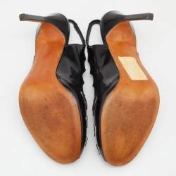 Pre Owned Manolo Blahnik Black Patent Leather Cut Out Slingback Sandals Size 38
