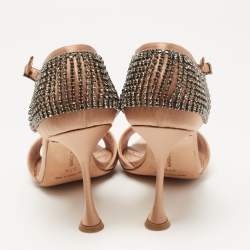 Pre Owned Manolo Blahnik Beige Satin Sidina Sandals Size 37.5