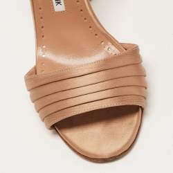 Pre Owned Manolo Blahnik Beige Satin Sidina Sandals Size 37.5