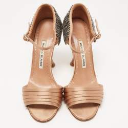 Pre Owned Manolo Blahnik Beige Satin Sidina Sandals Size 37.5