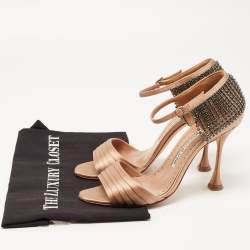 Pre Owned Manolo Blahnik Beige Satin Sidina Sandals Size 37.5