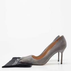 Pre Owned Manolo Blahnik Grey Suede BB Pointed Toe Pumps Size 38.5
