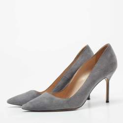 Pre Owned Manolo Blahnik Grey Suede BB Pointed Toe Pumps Size 38.5