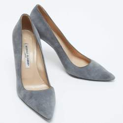 Pre Owned Manolo Blahnik Grey Suede BB Pointed Toe Pumps Size 38.5