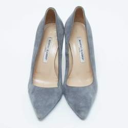 Pre Owned Manolo Blahnik Grey Suede BB Pointed Toe Pumps Size 38.5