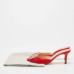 Manolo Blahnik Red Satin Hangisimu Mules Size 37.5