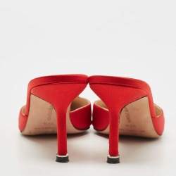 Manolo Blahnik Red Satin Hangisimu Mules Size 37.5
