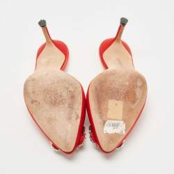 Manolo Blahnik Red Satin Hangisimu Mules Size 37.5