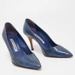 Pre Owned Manolo Blahnik Blue Python BB Pumps Size 35.5
