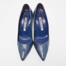 Pre Owned Manolo Blahnik Blue Python BB Pumps Size 35.5
