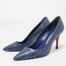 Pre Owned Manolo Blahnik Blue Python BB Pumps Size 35.5