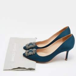 Manolo Blahnik Green Satin Hangisi Pumps Size 36.5