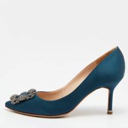 Manolo Blahnik Green Satin Hangisi Pumps Size 36.5