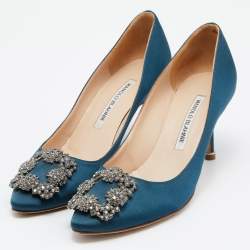 Manolo Blahnik Green Satin Hangisi Pumps Size 36.5