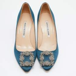 Manolo Blahnik Green Satin Hangisi Pumps Size 36.5