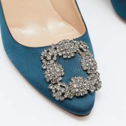 Manolo Blahnik Green Satin Hangisi Pumps Size 36.5
