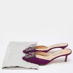 Manolo Blahnik Purple Satin Hangisimu Slide Sandals Size 38