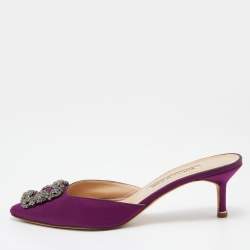Manolo Blahnik Purple Satin Hangisimu Slide Sandals Size 38