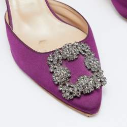 Manolo Blahnik Purple Satin Hangisimu Slide Sandals Size 38