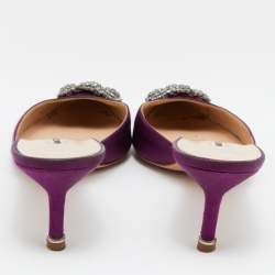 Manolo Blahnik Purple Satin Hangisimu Slide Sandals Size 38