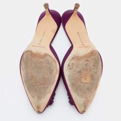 Manolo Blahnik Purple Satin Hangisimu Slide Sandals Size 38