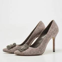 Pre Owned Manolo Blahnik Grey Tweed Hangisi Pumps Size 41