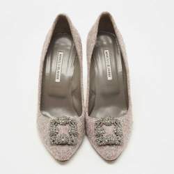Pre Owned Manolo Blahnik Grey Tweed Hangisi Pumps Size 41