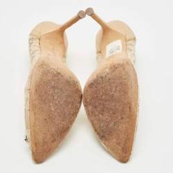 Pre Owned Manolo Blahnik Beige Lace and Satin Hangisi Pumps Size 40