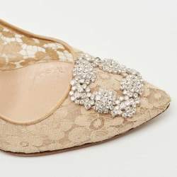 Pre Owned Manolo Blahnik Beige Lace and Satin Hangisi Pumps Size 40