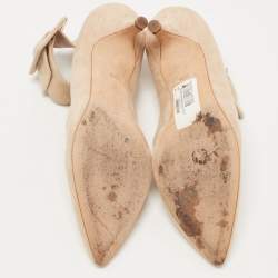 Manolo Blahnik Beige Suede Pointed Toe Ankle Strap Pumps Size 37.5