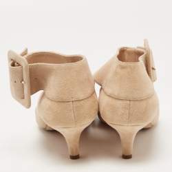 Manolo Blahnik Beige Suede Pointed Toe Ankle Strap Pumps Size 37.5