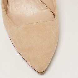 Manolo Blahnik Beige Suede Pointed Toe Ankle Strap Pumps Size 37.5