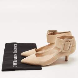 Manolo Blahnik Beige Suede Pointed Toe Ankle Strap Pumps Size 37.5