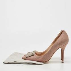 Manolo Blahnik Pink Lurex Fabric Hangisi Pumps Size 40