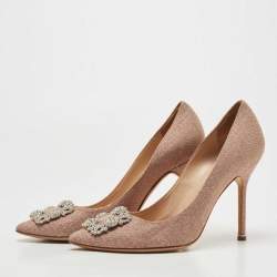 Manolo Blahnik Pink Lurex Fabric Hangisi Pumps Size 40