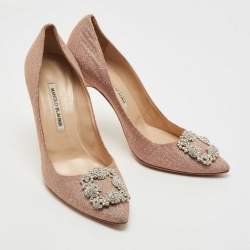 Manolo Blahnik Pink Lurex Fabric Hangisi Pumps Size 40