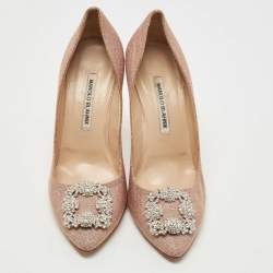 Manolo Blahnik Pink Lurex Fabric Hangisi Pumps Size 40