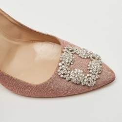 Manolo Blahnik Pink Lurex Fabric Hangisi Pumps Size 40