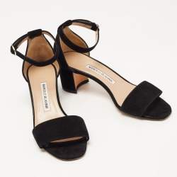 Pre Owned Manolo Blahnik Black Suede Chaos Ankle Strap Sandals Size 37.5