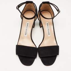 Pre Owned Manolo Blahnik Black Suede Chaos Ankle Strap Sandals Size 37.5