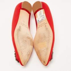 Pre Owned Manolo Blahnik Red Satin Hangisi Ballet Flats Size 35.5