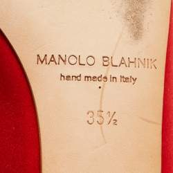 Pre Owned Manolo Blahnik Red Satin Hangisi Ballet Flats Size 35.5