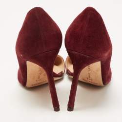 Pre Owned Manolo Blahnik Burgundy Suede Stresty Pumps Size 38.5