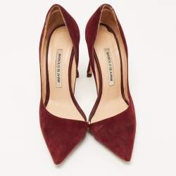Pre Owned Manolo Blahnik Burgundy Suede Stresty Pumps Size 38.5
