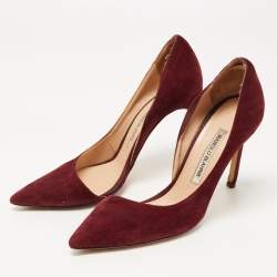 Pre Owned Manolo Blahnik Burgundy Suede Stresty Pumps Size 38.5