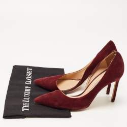 Pre Owned Manolo Blahnik Burgundy Suede Stresty Pumps Size 38.5