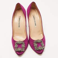 Pre Owned Manolo Blahnik Purple Satin Hangisi Pumps Size 39